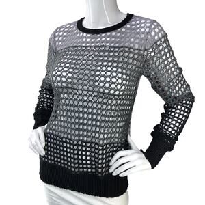 Pete Womens Size XS Sweater Open Knit Long Sleeve Ombre Grey Cotton USA Made